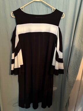 Nina Leonard Black and White Colorblock Midi Dress